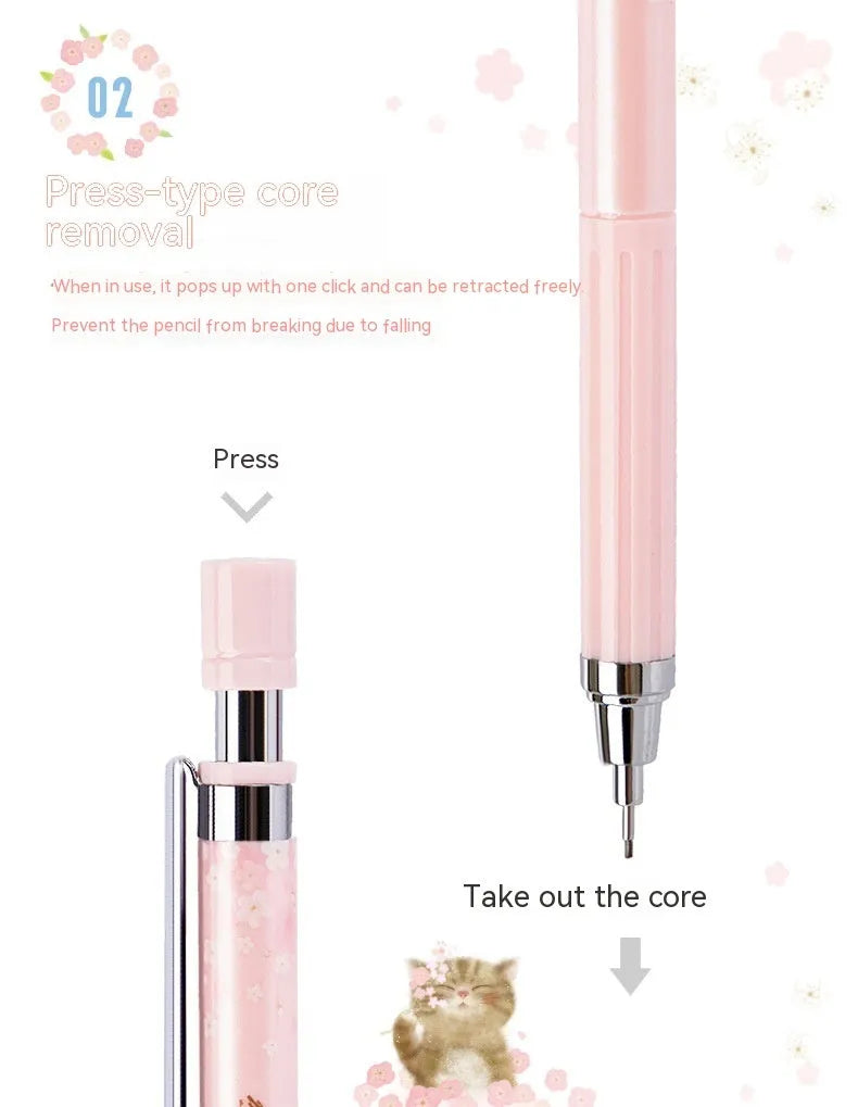 Mixed colour 0.5mm cartoon propelling pencils and HB refill boxes set on a white surface.
