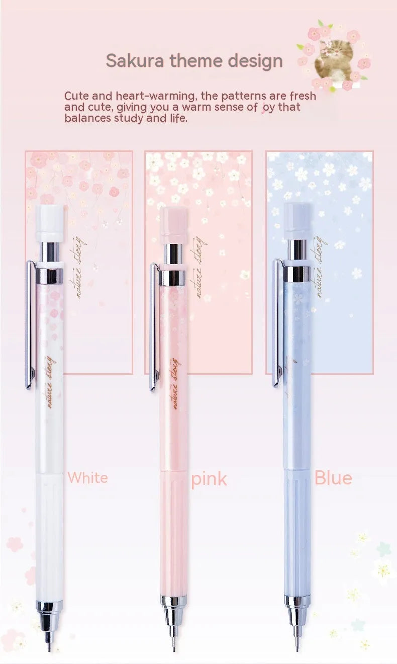 Mixed colour 0.5mm cartoon propelling pencils and HB refill boxes set on a white surface.
