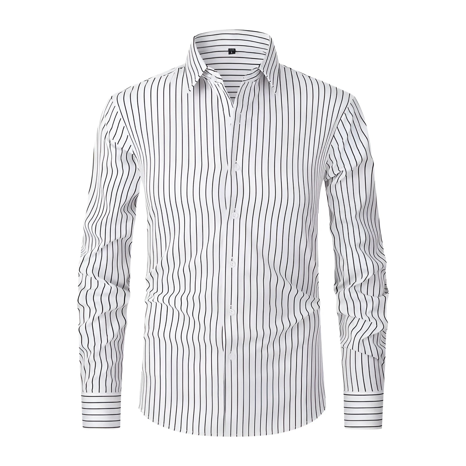 Men's slim fit striped long sleeve shirt in ice silk polyester blend for business formal wear
