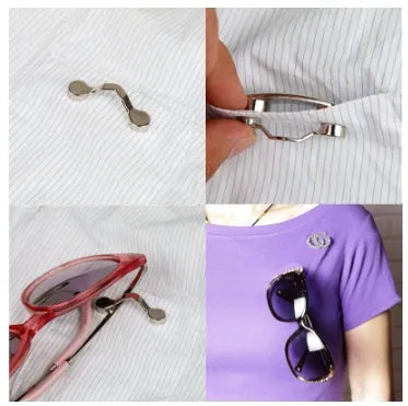Black magnetic glasses holder attached to car dashboard with spectacles stored on bracket