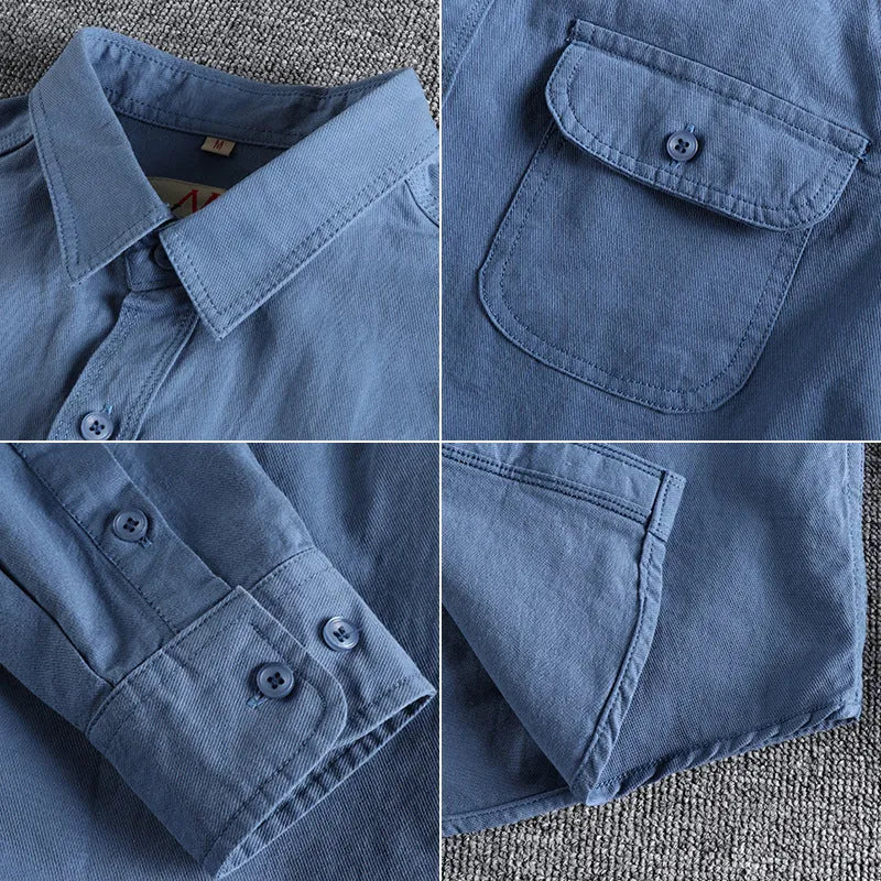 British retro cotton long sleeve cardigan style shirt in white and light blue colours