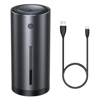 Aluminium alloy car diffuser humidifier and air purifier unit in black or dark grey.