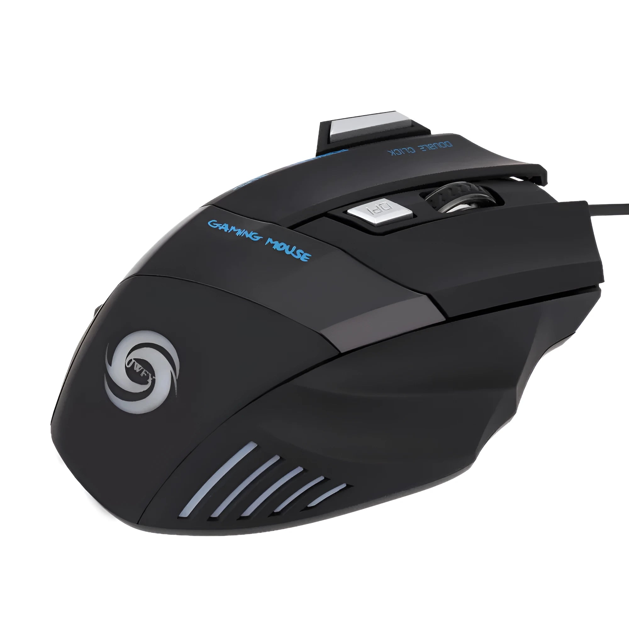 Glow wired optical gaming mouse with seven buttons and colourful LED lighting in black