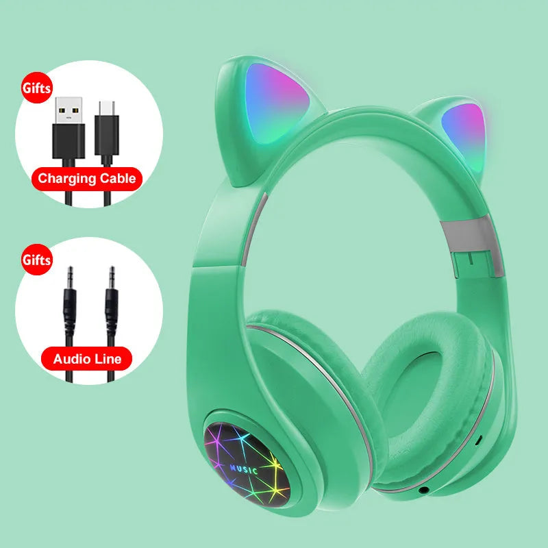 Cat ear wireless Bluetooth sports headset in various colours showing head-mounted design