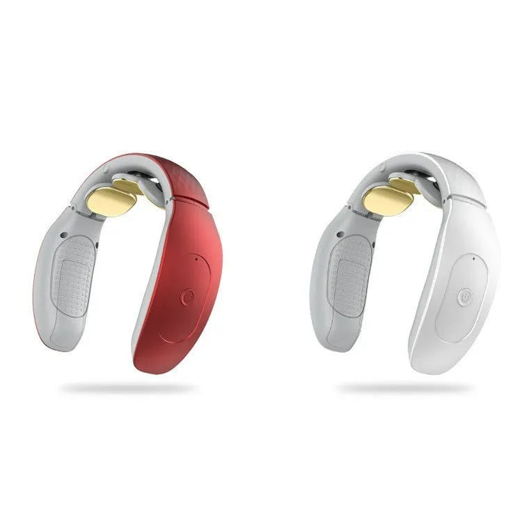 Small red and white intelligent cervical massager with battery power and multiple massage modes
