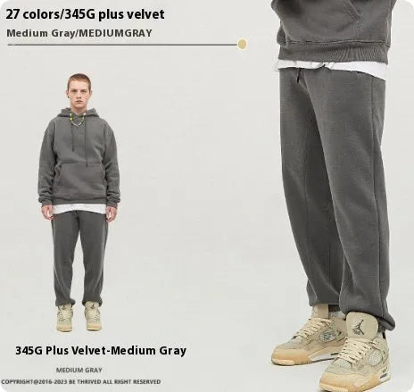Men's solid colour cotton velvet sweatpants with elasticated waist and ankle band cuffs