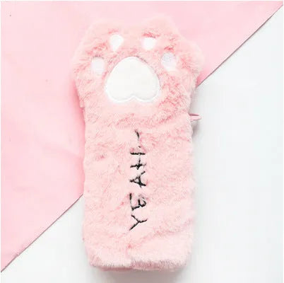 Cute plush cat paw bag Korean style in soft plush fabric, 23cm by 12.5cm, available in beige brown grey pink