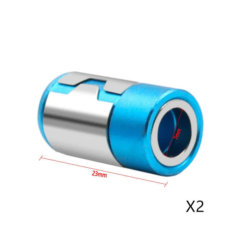 Light blue magnetic screwdriver bit with slotted tip and magnetic ring