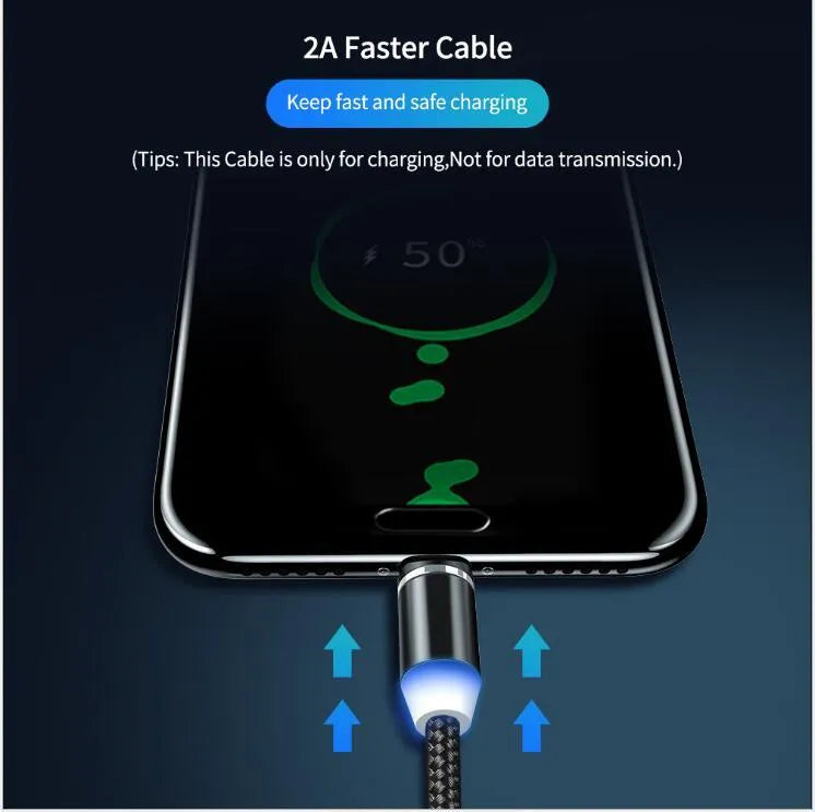 Black magnetic LED charging cable with cotton yarn weave and aluminium connectors