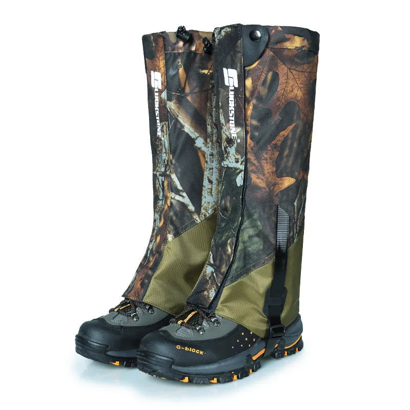 Camouflage green snow cover made from 500D Oxford cloth with TPU straps, 40cm height, for hiking and mountaineering