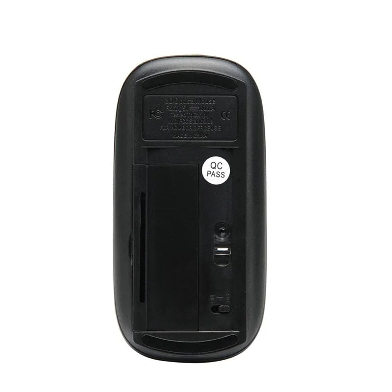 Ultra-thin touch wireless mouse in black with USB receiver, 1600 DPI optical sensor