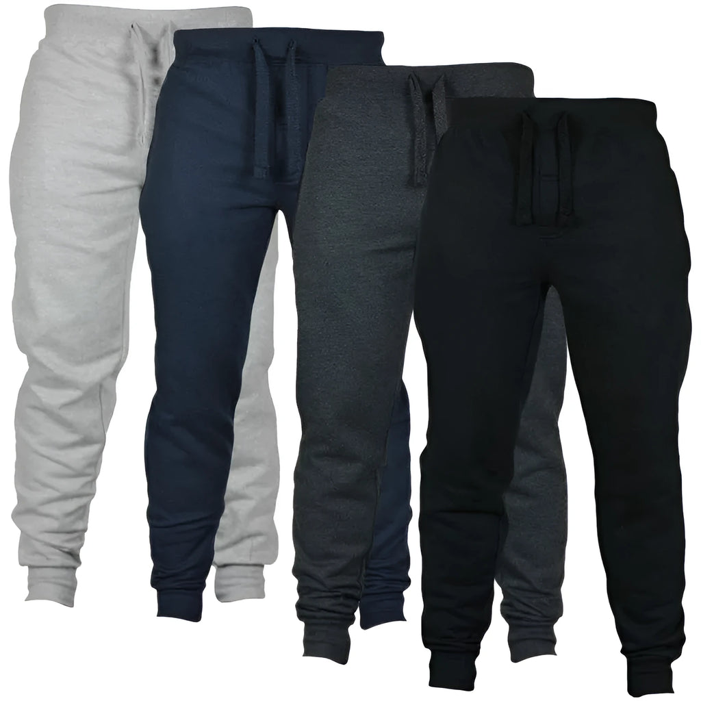 Men's solid colour drawstring waist fleece casual pants in loose fit pencil style
