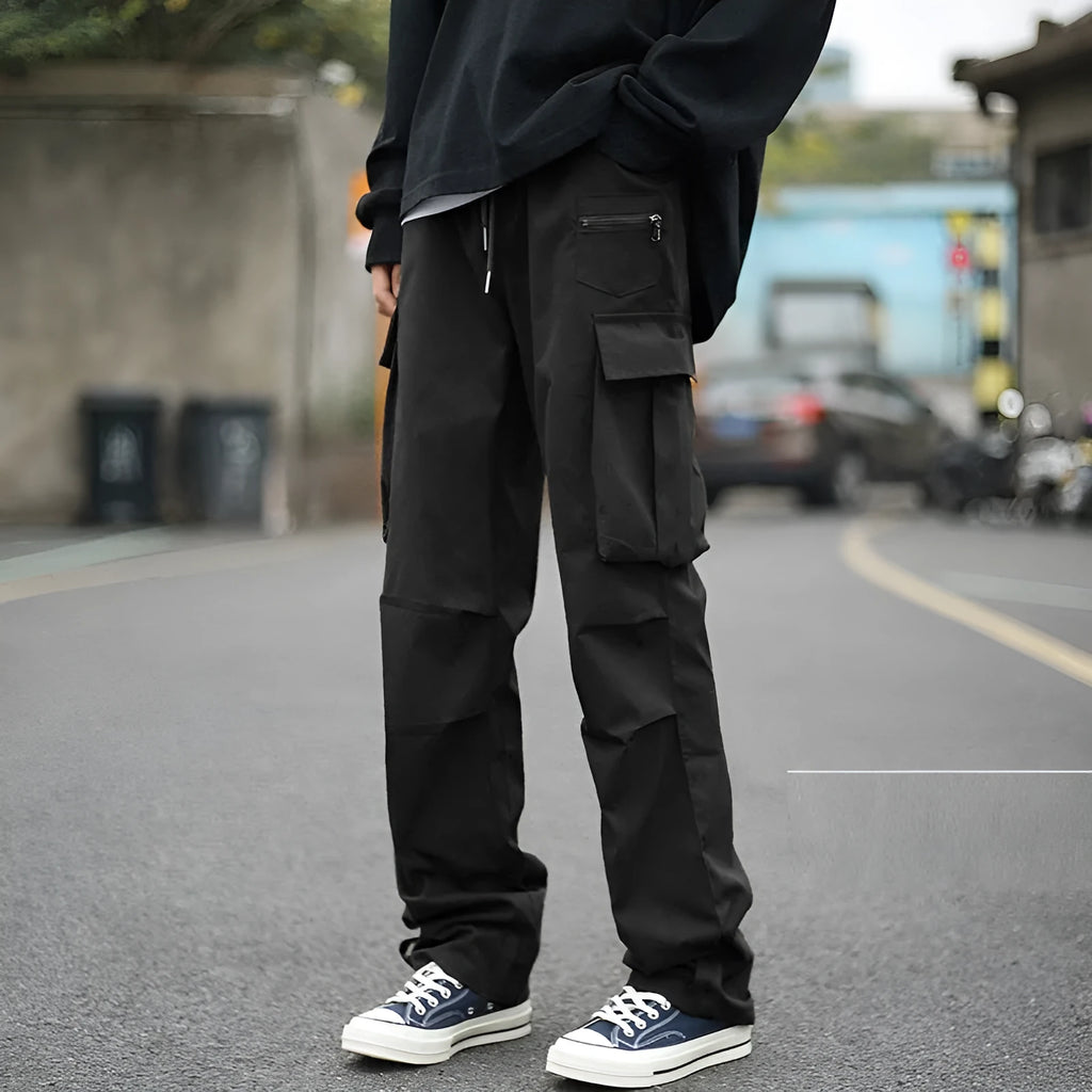 Black plaid men's trousers low waist elastic overalls polyester blend