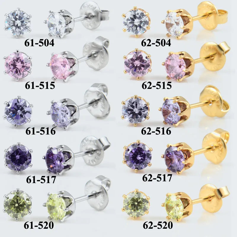 Disposable ear piercing gun with built-in crown stud in 316L stainless steel with zirconium inlay