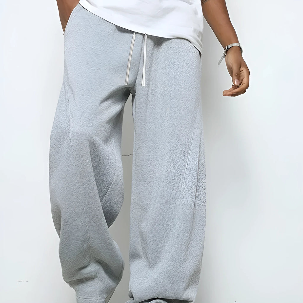 Men's straight-leg casual trousers in polyester with micro-elastic fabric and drawstring waist closure