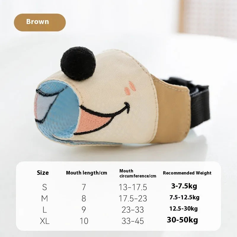 Canvas dog muzzle anti-bite product in Ollie Brown Bear or Bondi Blue Shark colours