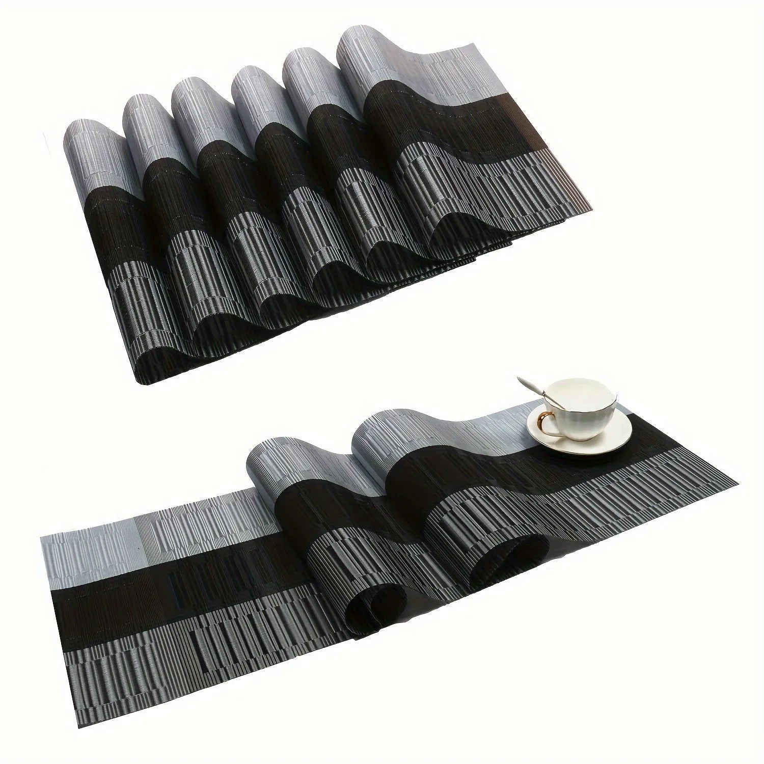 PVC kitchen sink mat with gradient bamboo pattern in modern design showing two size options
