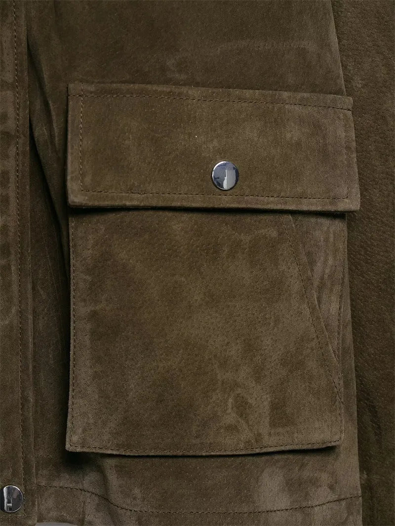 Women's PU jacket in picture colour with Japanese Korean casual style on a model.