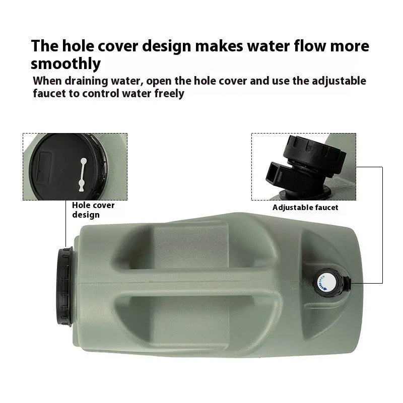 Portable water storage tank in green back 18L and snail 13L designs, made from PP material