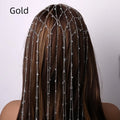 Gold rhinestone and mesh tassel headband for women