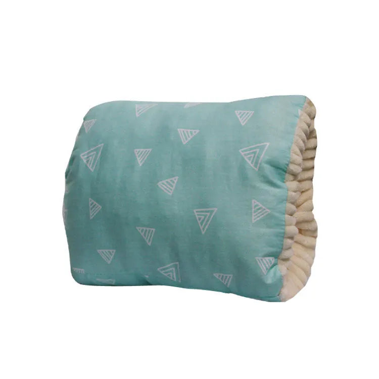 Baby cotton nursing arm pillow with forearm support, blue triangle design, 25x23cm