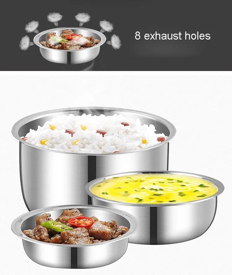 USB-powered electric lunch box showing two-layer and three-layer insulated compartments with capacity options