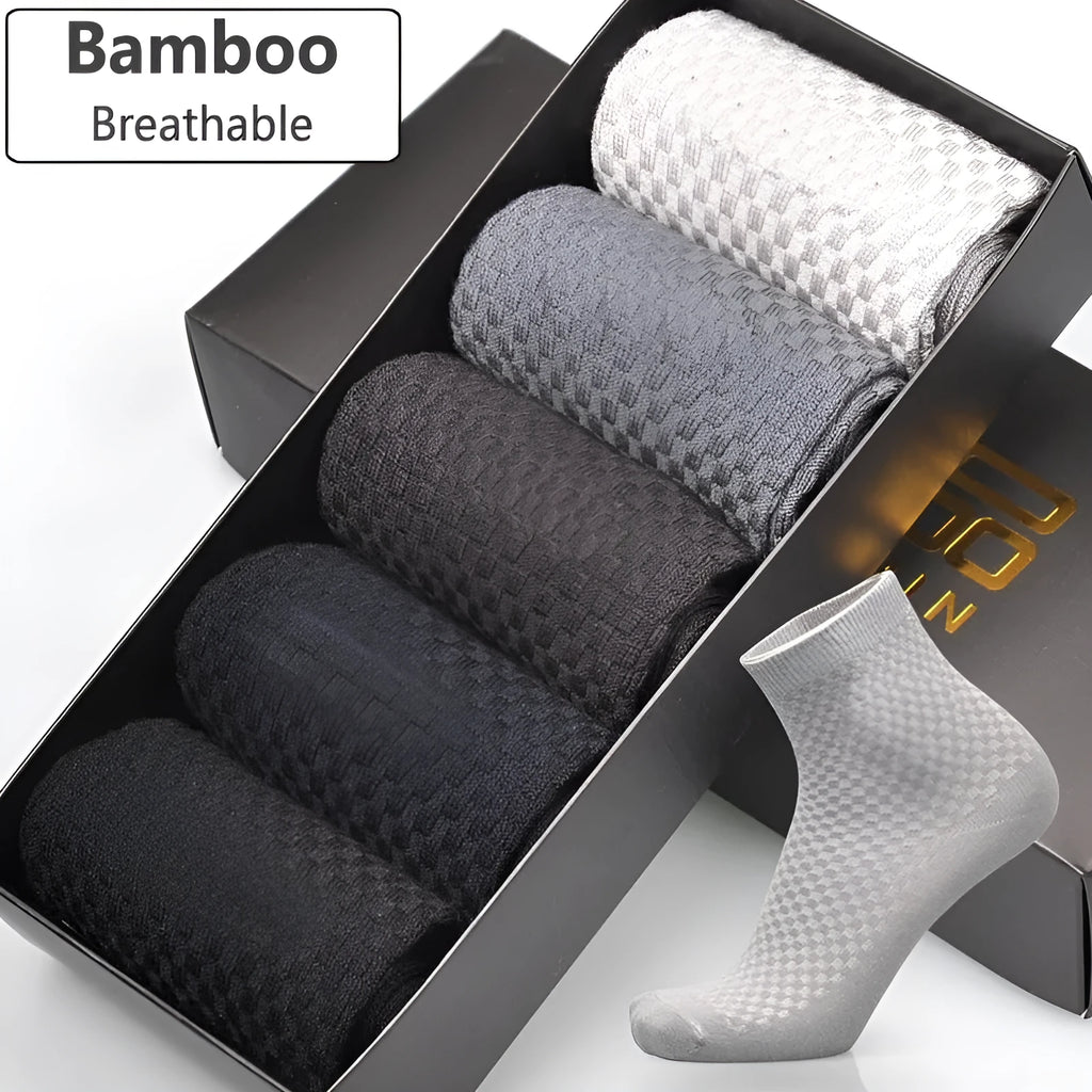 Men's bamboo fibre socks showing small square pattern in five colour options