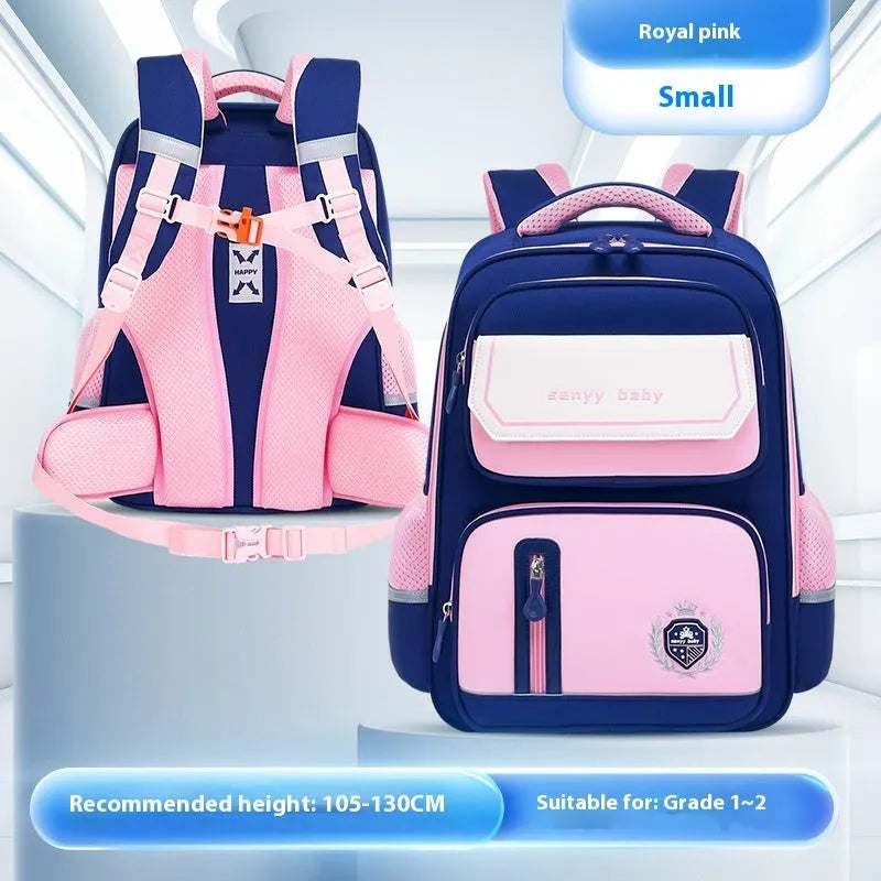 Children's spine protector backpack in blue, made of water-repellent Oxford cloth, size 38x30x15cm