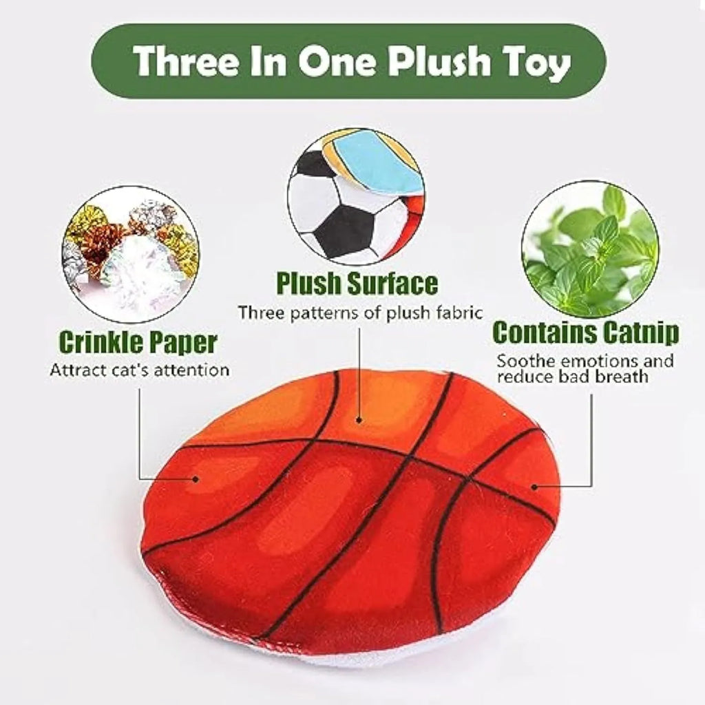 Plush flying disc cat toy with catnip and mylar crinkle for indoor kittens and adult cats