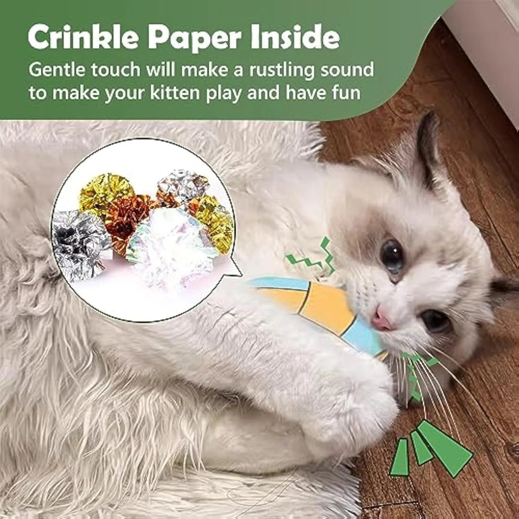 Plush flying disc cat toy with catnip and mylar crinkle for indoor kittens and adult cats