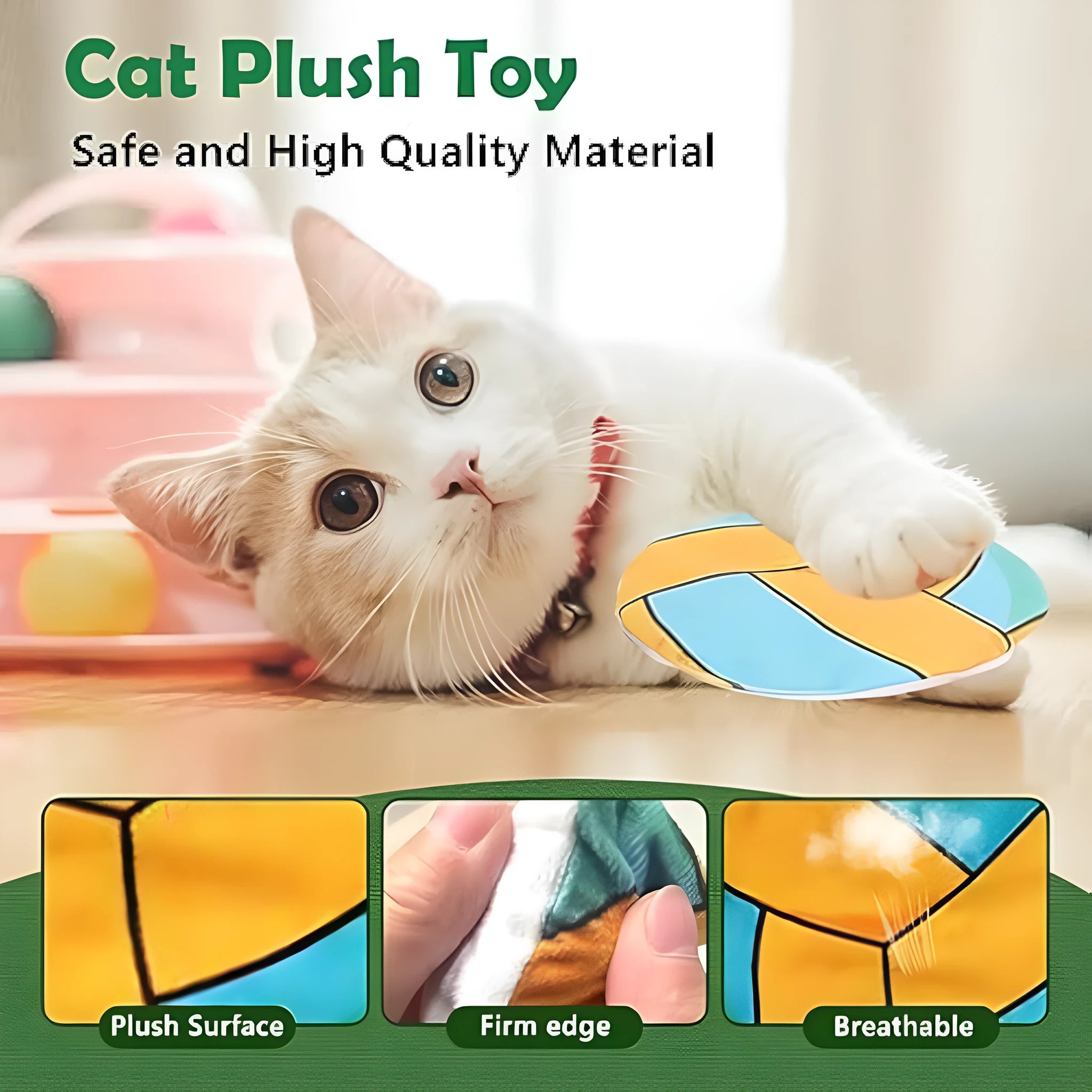 Plush flying disc cat toy with catnip and mylar crinkle for indoor kittens and adult cats