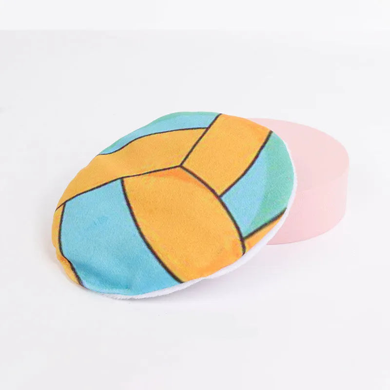 Plush flying disc cat toy with catnip and mylar crinkle for indoor kittens and adult cats