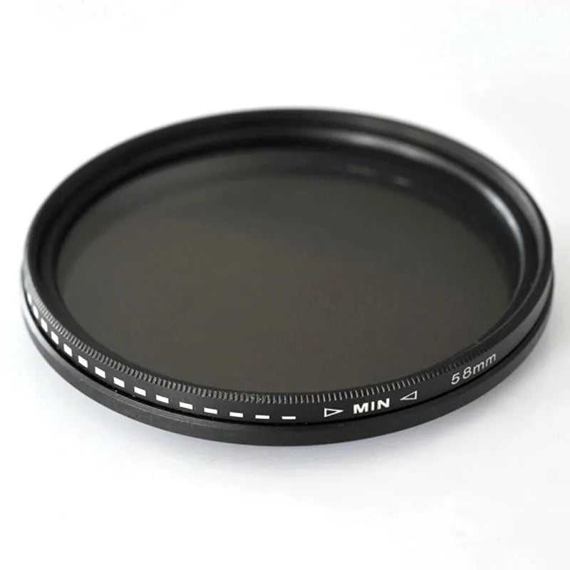 Set of four camera neutral density filters in various thread sizes from 37mm to 95mm.