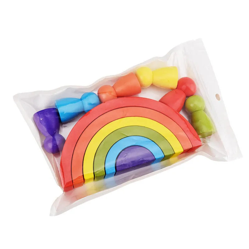 Wooden rainbow arched building blocks set in picture colour