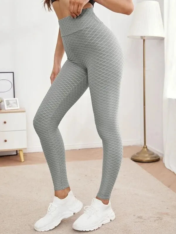 Jacquard stretch high-waist fitness pants in six colours including black and pink, for running and yoga