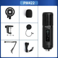 PM422 USB condenser microphone with cardioid heart shape, shockproof frame, and cantilever arm for desktop computer recording