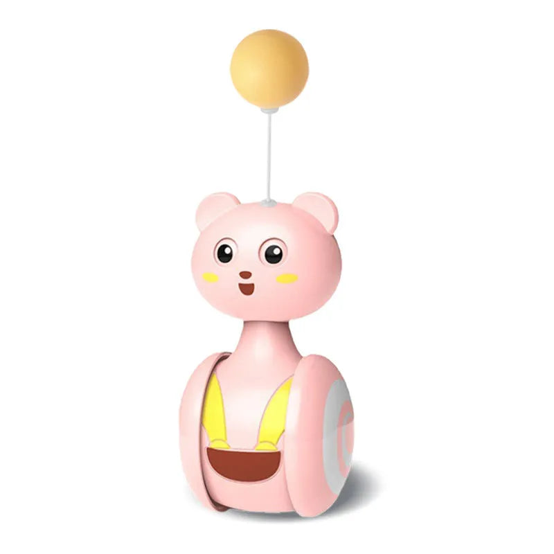 Interactive cat toy with rotating ball and feather wand in bumbler design