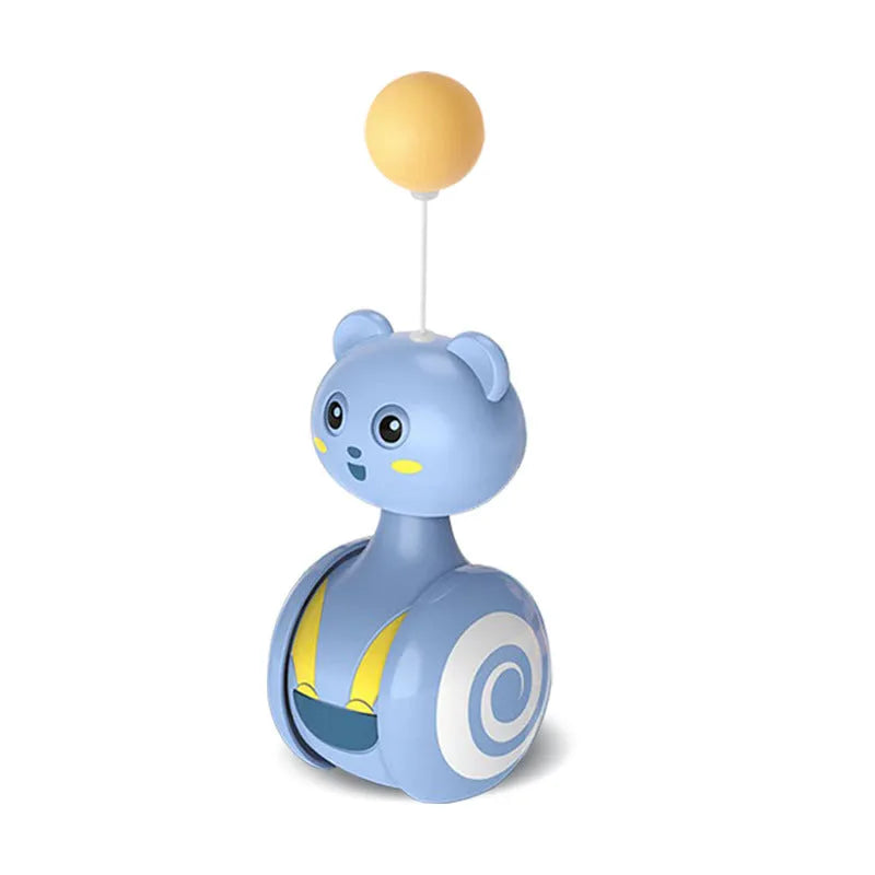 Interactive cat toy with rotating ball and feather wand in bumbler design