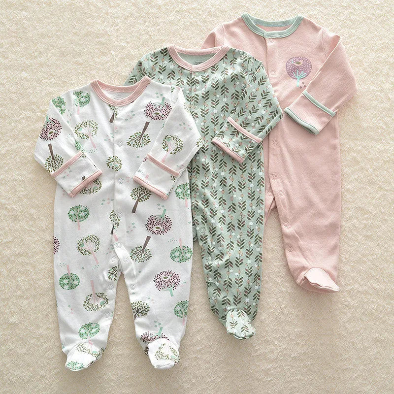 100% cotton baby crawling suit onesie with soft fabric, animal pattern, single breasted closure, trimmed threads, size 6M 59cm