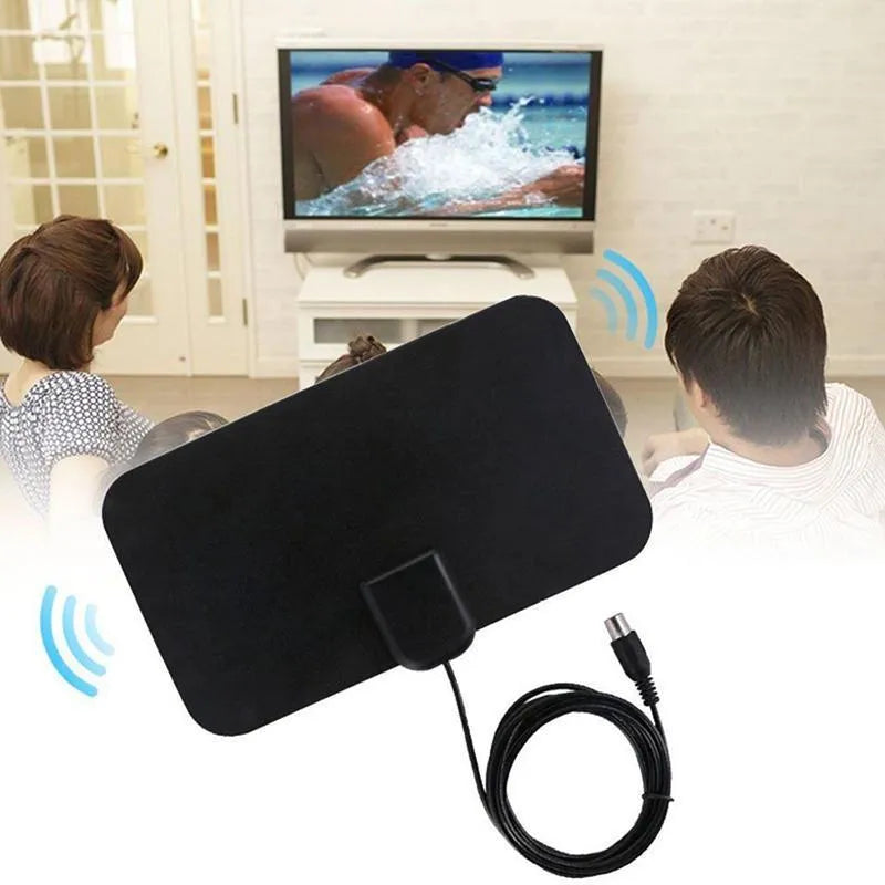 Black digital HD indoor TV antenna panel 210x120mm with 3m coaxial cable for 1080p free channels