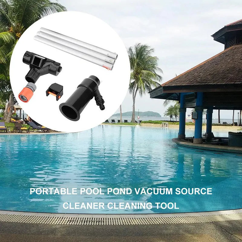 Portable pool jet vacuum cleaner suction head with plastic construction, mesh bag, and garden hose connector for underwater use