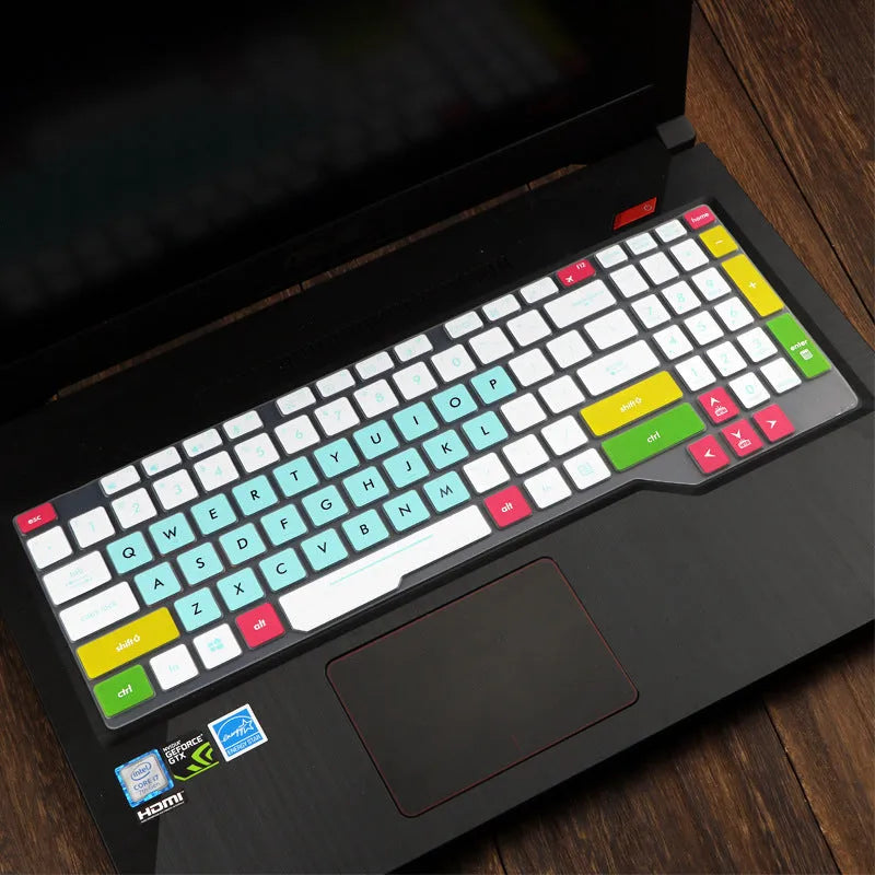 ASUS Flight laptop keyboard protective film cover in various colour options including blue, mint, and gradient patterns.