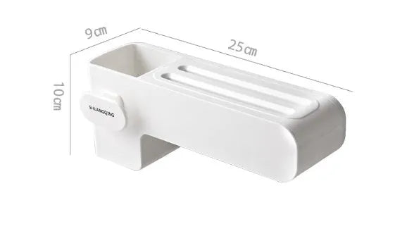 White plastic kitchen knife rack with modern simple design on countertop holding several knives