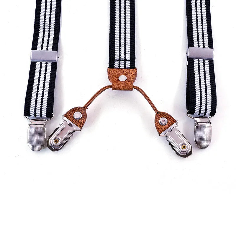 Children's wooden bow tie with matching striped suspenders and belt for boys, nine colour options available.
