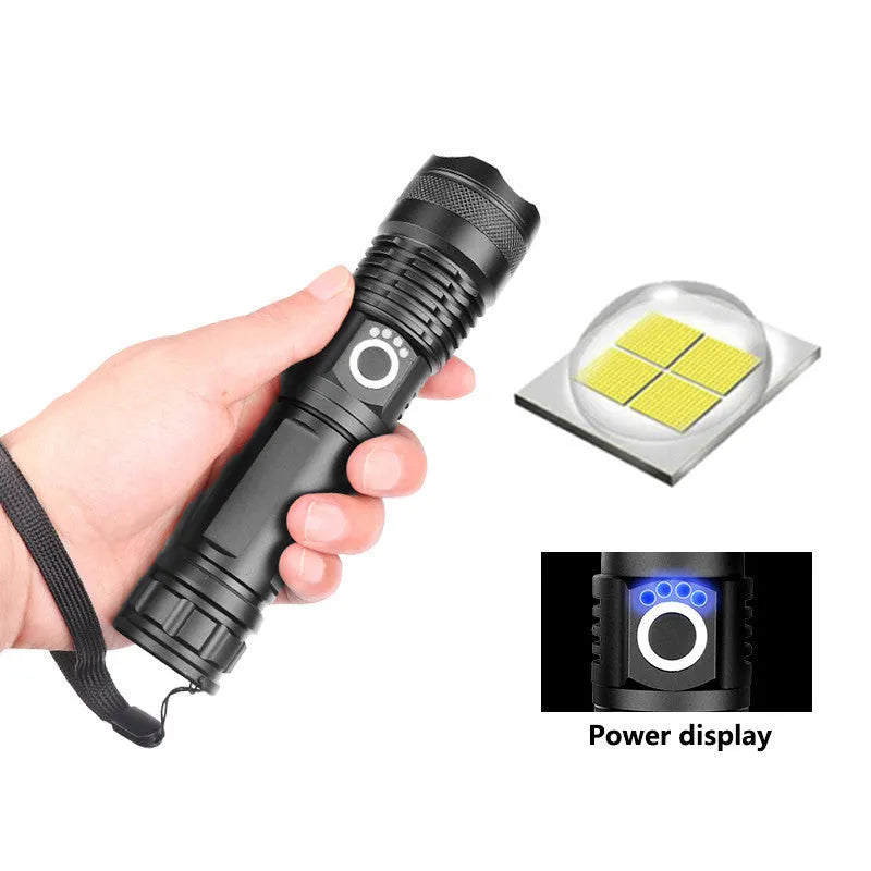 USB charging Zoom P50 flashlight with XHP50 bulb, telescopic zoom, aluminium shell, waterproof, drop-resistant, five light modes