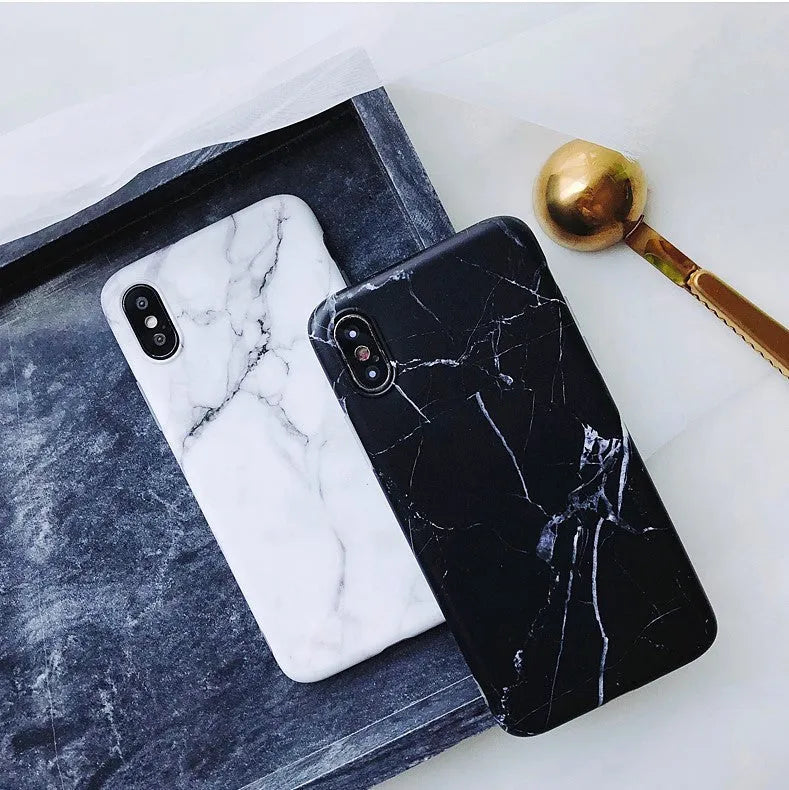 White marble silicone back cover for iPhone 7 Plus with cutouts for camera and charging port