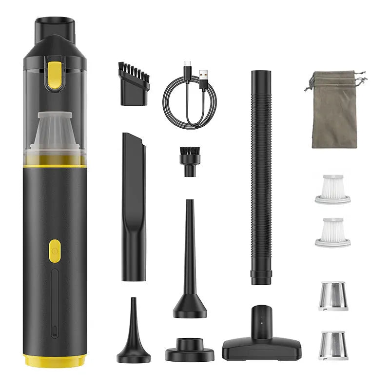 High-power rechargeable cordless car vacuum cleaner with 96W motor and multiple brush nozzles