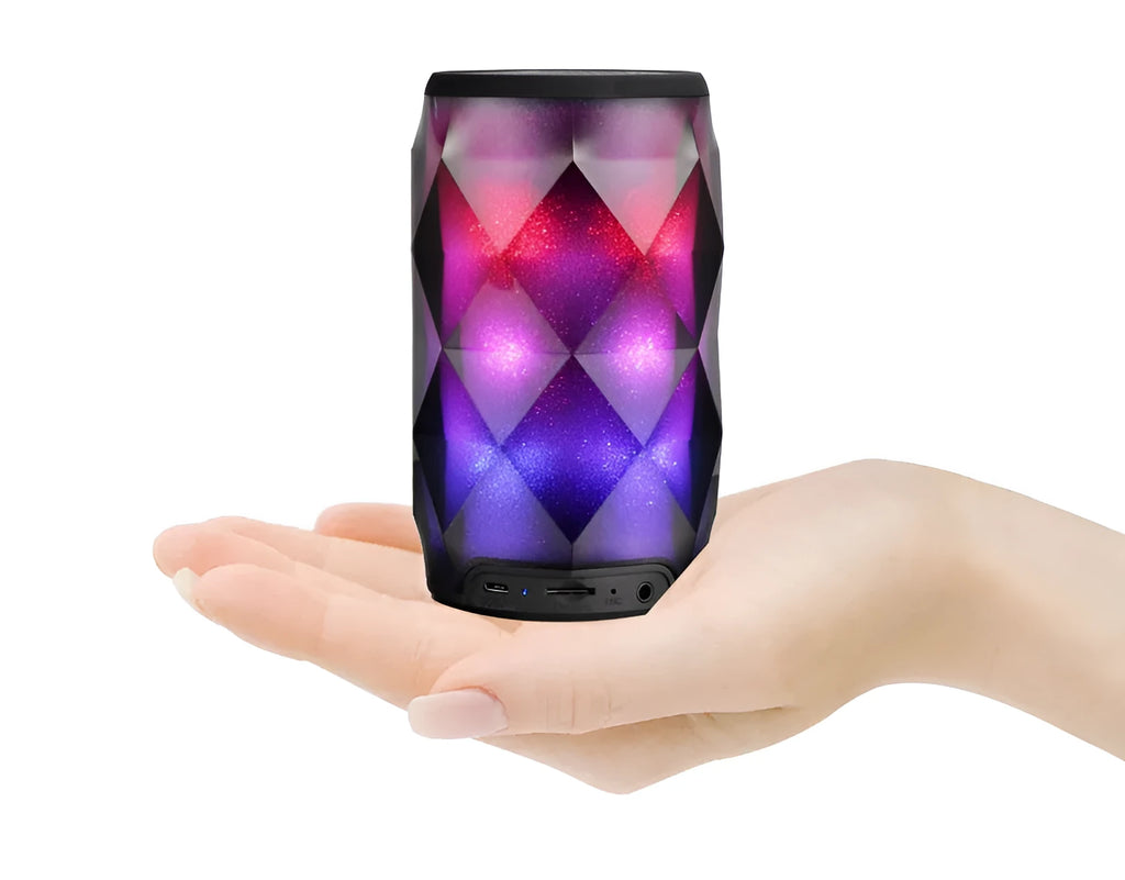 Black crystal diamond cut Coke can shaped Bluetooth speaker lantern with colourful LED lighting effects