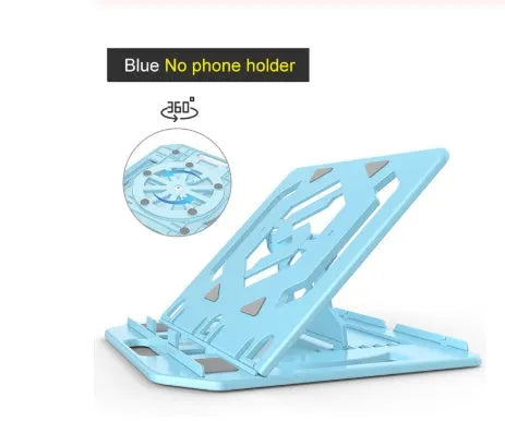 Adjustable folding laptop stand with phone holder in black, 28x28cm, for 11-17 inch notebook