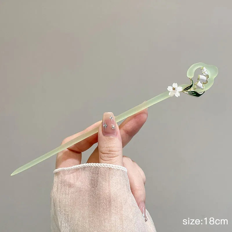 Chinese style ebony hairpin with electroplated alloy and floral ancient design
